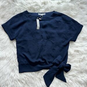 NWT Trina Turk On The Rocks Top Tie Blouse Navy Blue Medium